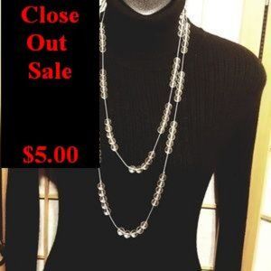 Clear Beads on Long Silvertone Chain Costume Jewel